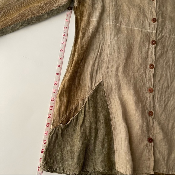 Flax- Striped Linen tunic Button down with 3/4 sleeves Earthy Tones Size S - Picture 11 of 12